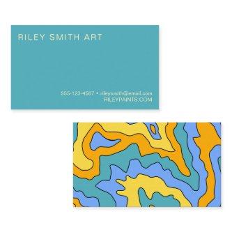 Retro 70s Yellow Blue Colorful Abstract Trendy