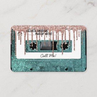 Retro 80's Teal Glitter Drip Cassette Tape Mixtape