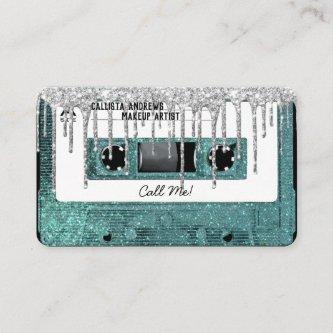 Retro 80's Teal Glitter Drip Cassette Tape Mixtape