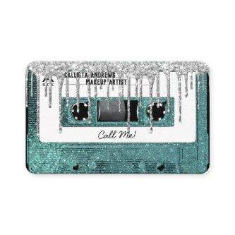 Retro 80's Teal Glitter Drip Cassette Tape Mixtape