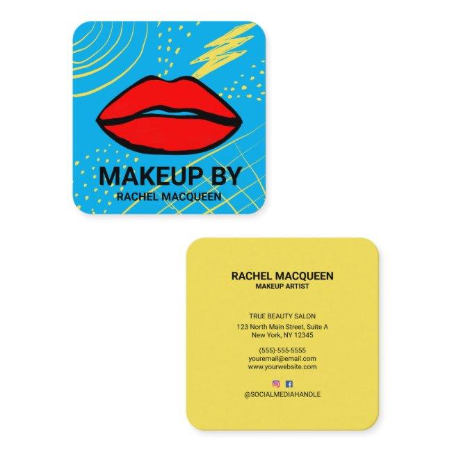Retro 90's Red Yellow Geometric Lips Makeup Square Square