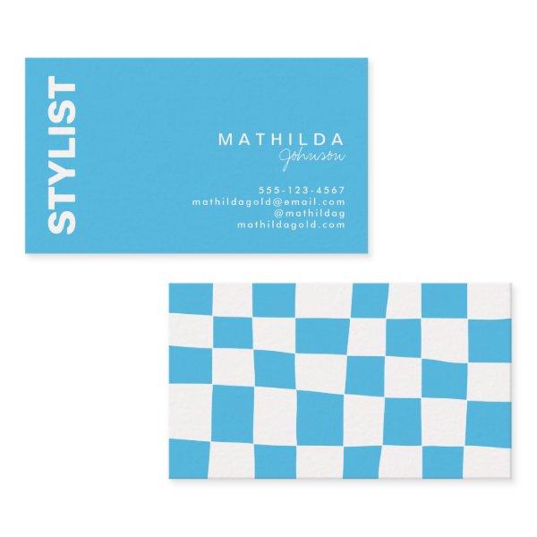 Retro Abstract Blue White Checkerboard Artsy