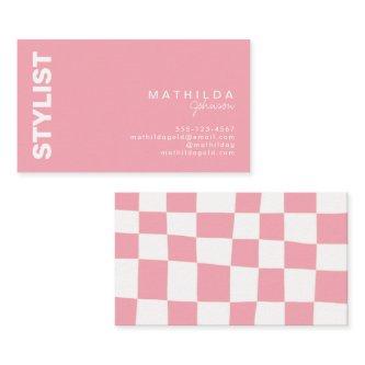 Retro Abstract Blush White Checkerboard Artsy