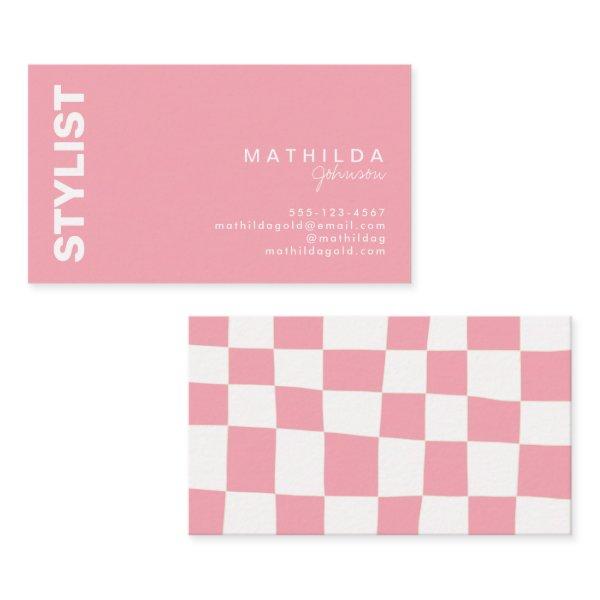 Retro Abstract Blush White Checkerboard Artsy