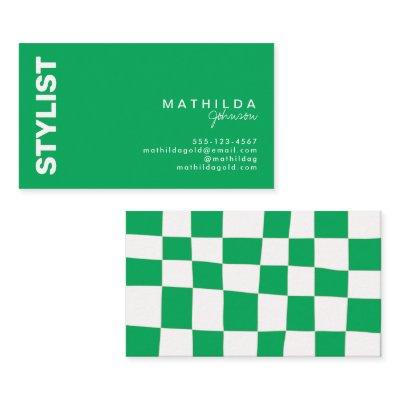 Retro Abstract Green White Checkerboard Artsy