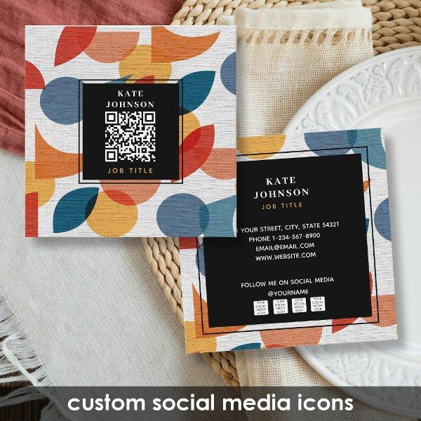 Retro Abstract Midcentury QR Code Social Media Square
