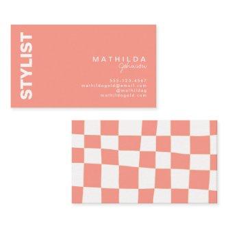 Retro Abstract Peach White Checkerboard Artsy