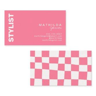 Retro Abstract Pink White Checkerboard Artsy