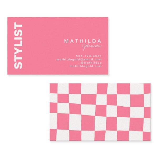 Retro Abstract Pink White Checkerboard Artsy