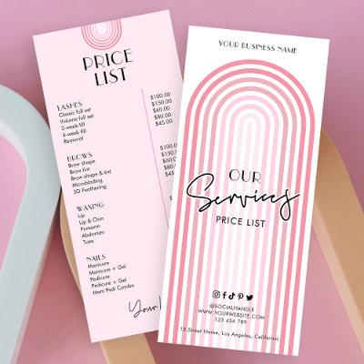 Retro Arch Girly Pink Trendy Beauty PMU Price List Rack Card