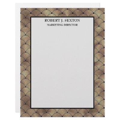 Retro Art Deco Gold and Black Rainbow Pattern Letterhead
