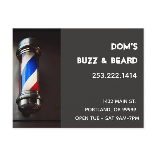 Retro Barber Pole Dark Gray Business Postcard