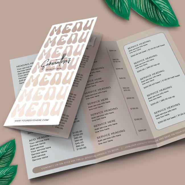 Retro Beige Groovy Lashes Salon Tri-Fold Brochure