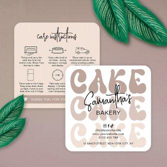 Retro Beige Trendy Bakery Cake Care Instructions Square