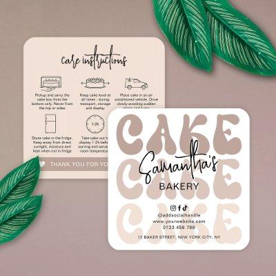 Retro Beige Trendy Bakery Cake Care Instructions Square