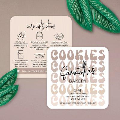 Retro Beige Trendy Sugar Cookies Care Instructions Square
