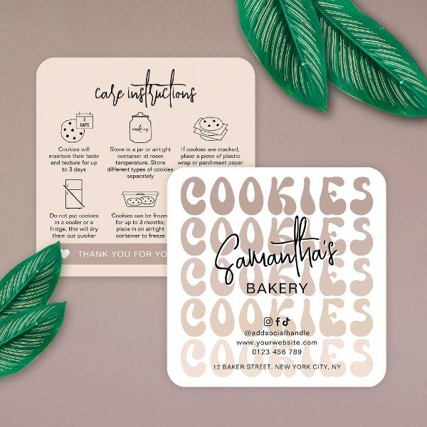 Retro Beige Trendy Sugar Cookies Care Instructions Square