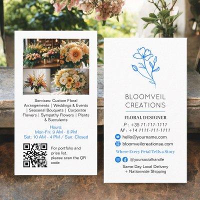 Retro blue minimalist florist photos qr code