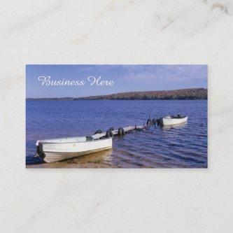 Retro Blue Nautical Seascape Rowboats on Lake
