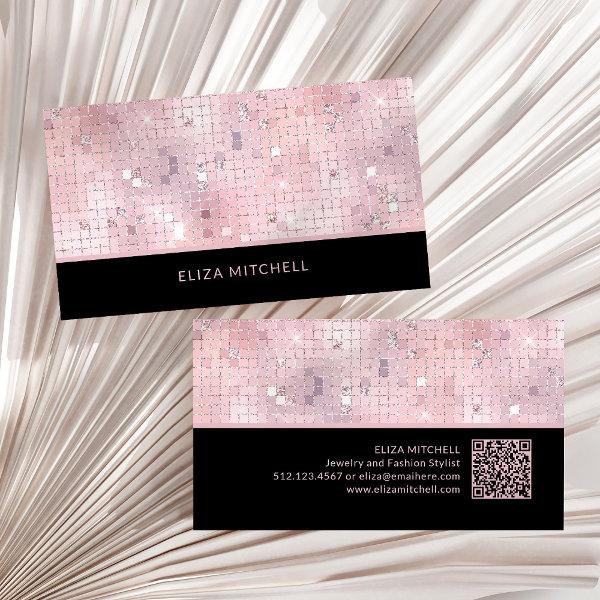 Retro Blush Pink Disco Ball Mirror | QR Code