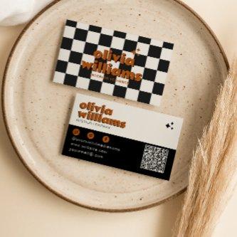 Retro Bold QR Code Boho Groovy Checkered Funky