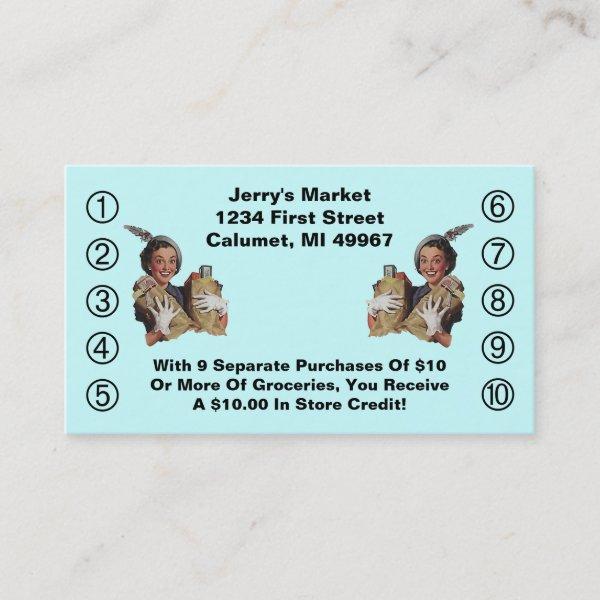 Retro Business Punch Cards Happy Grocery Shopper