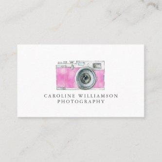 Retro Camera Pink Watercolor Art Photography Logo