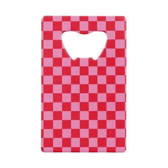 Retro Checkerboard Checkered Pattern Pink Orange Credit Card Bottle Opener