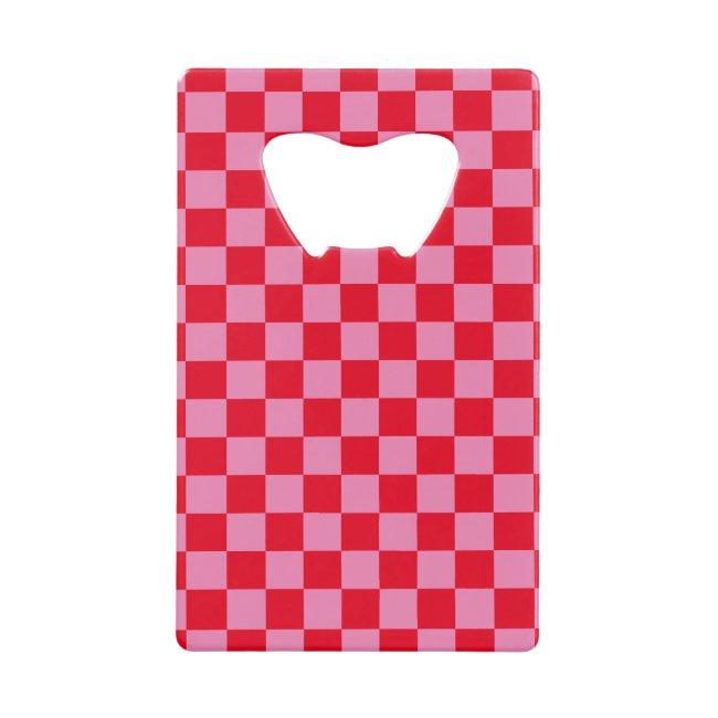 Retro Checkerboard Checkered Pattern Pink Orange Credit Card Bottle Opener