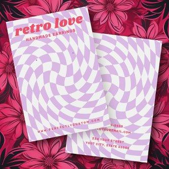 Retro checkerboard swirl wave purple earring card