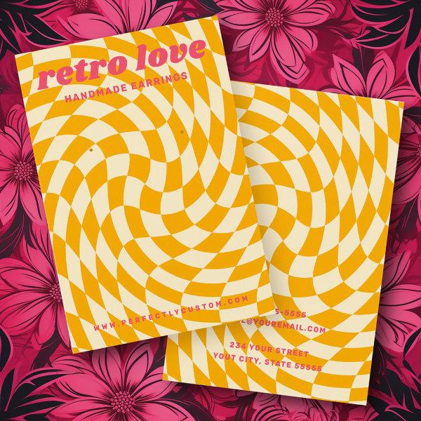 Retro checkerboard swirl wave yellow earring card