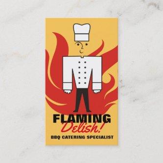 Retro chesty male chef flames catering culinary