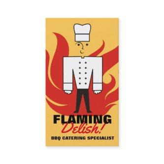 Retro chesty male chef flames catering culinary