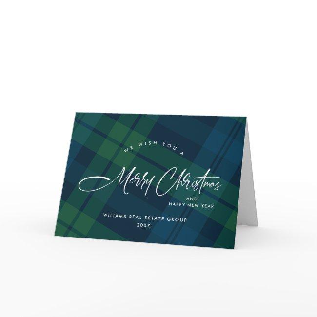 Retro Christmas Tartan Plaid Corporate Greeting Holiday Card