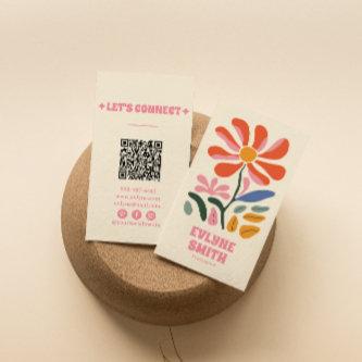Retro Colorful QR Code Groovy Floral Bold Boho