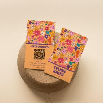 Retro Colorful QR Code Groovy Floral Trendy Boho