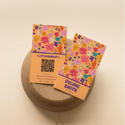Retro Colorful QR Code Groovy Floral Trendy Boho