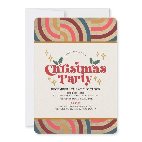 Retro Geometric Pattern Gold Christmas Party Invitation