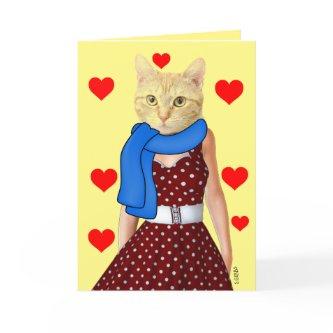 RETRO GINGER CAT BIRTHDAY CARD FOR SISTER