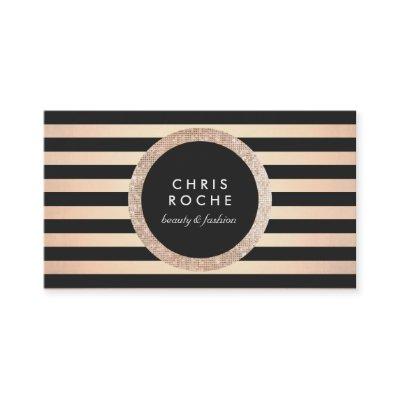 Retro Glam Rose Gold and Black Stripes
