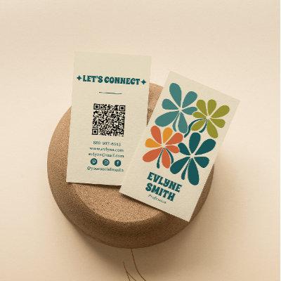 Retro Green Orange QR Code Boho Floral Unique
