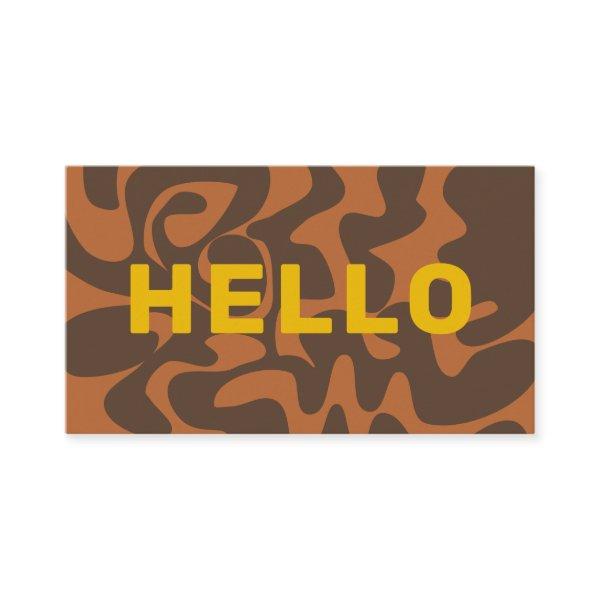 Retro Groovy Art Hello Mustard Yellow Brown Tan