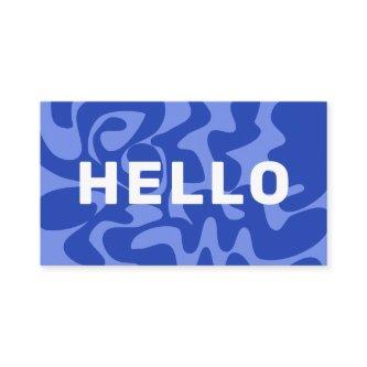 Retro Groovy Blue White Squiggles Hello
