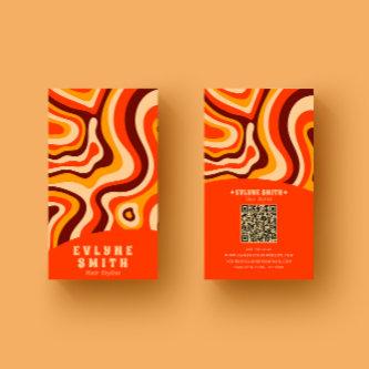 Retro Groovy Bright Orange QR Code Bold Boho