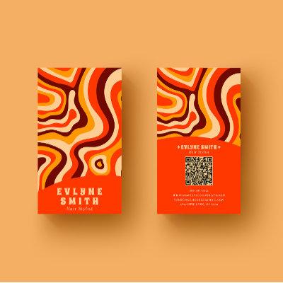 Retro Groovy Bright Orange QR Code Bold Boho