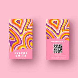 Retro Groovy Bright Pink QR Code Bold Boho Unique
