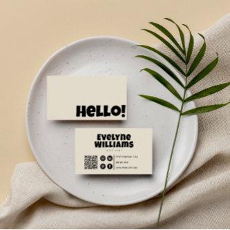 Retro Groovy Neutral Cream QR Code Bold Hello Boho