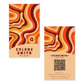 Retro Groovy Orange QR Code 70s Boho Abstract