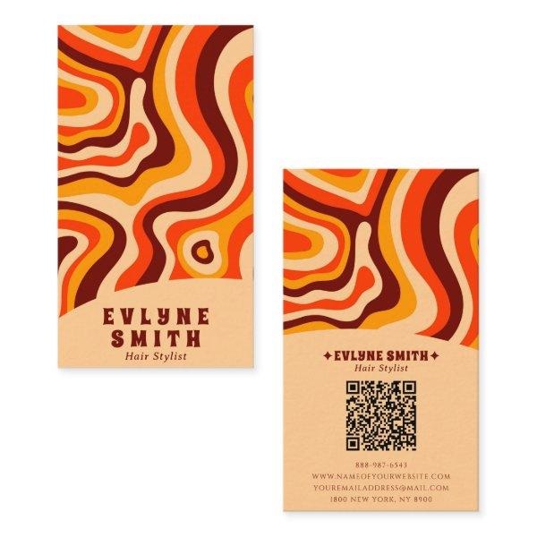 Retro Groovy Orange QR Code 70s Boho Abstract