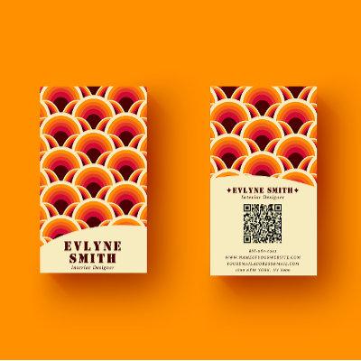 Retro Groovy Orange QR Code 70s Boho Geometric